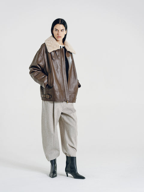 Drew Brown Leather Shearling Aviator Jacket