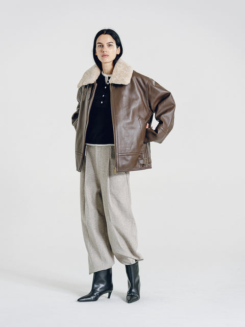Drew Brown Leather Shearling Aviator Jacket
