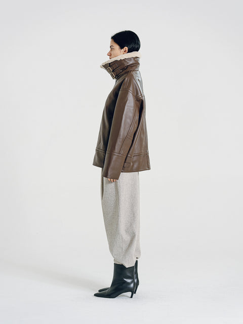 Drew Brown Leather Shearling Aviator Jacket