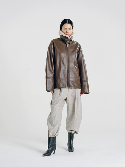 Drew Brown Leather Shearling Aviator Jacket