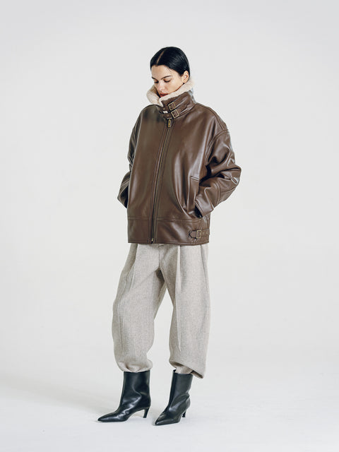 Drew Brown Leather Shearling Aviator Jacket