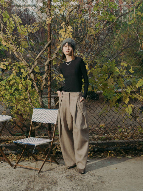 Hayes Herringbone Tweed Wide Leg Pants