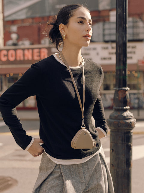 Sora Two tone Wool Blend Knit Top Black