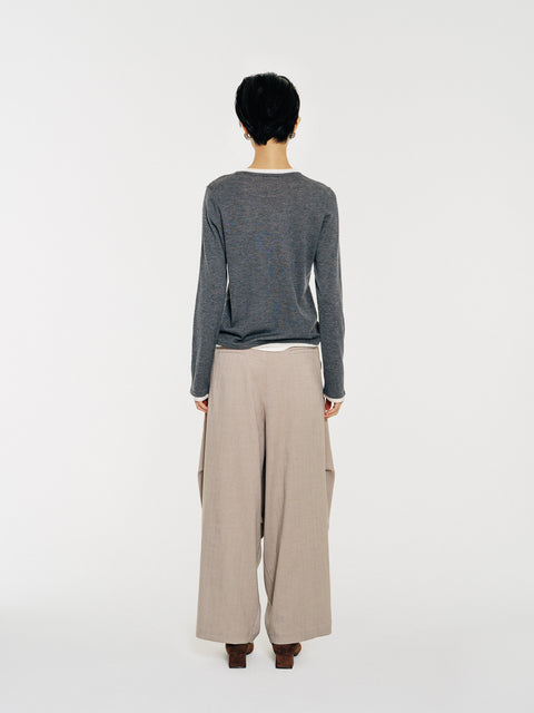 Sora Two tone Wool Blend Knit Top Gray