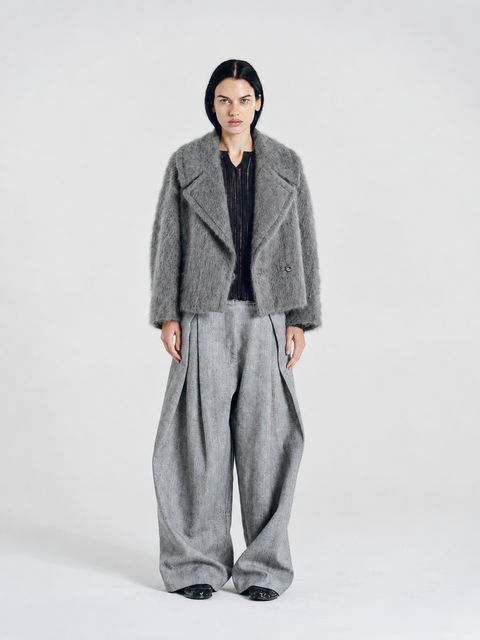Brushed Wool-Cashmere Peacoat Gray