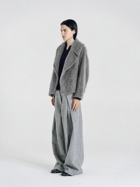 Brushed Wool-Cashmere Peacoat Gray