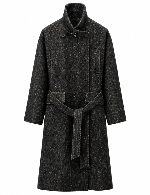 Mohair-Wool Blend Tweed Overcoat