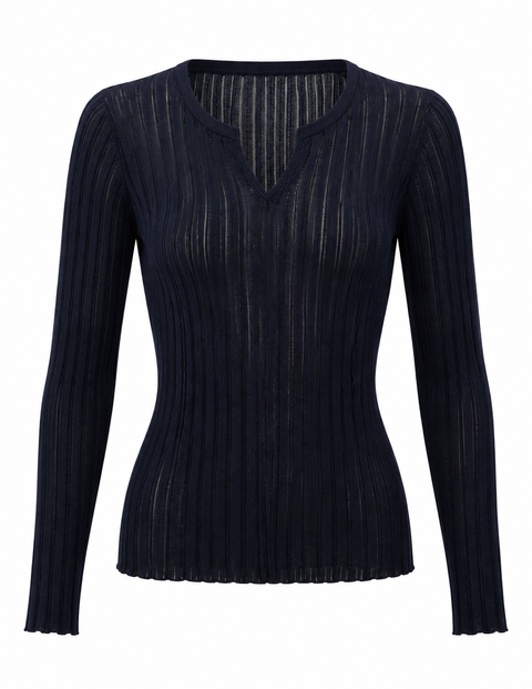 Semi-Sheer Ladder Stitch Sweater Navy