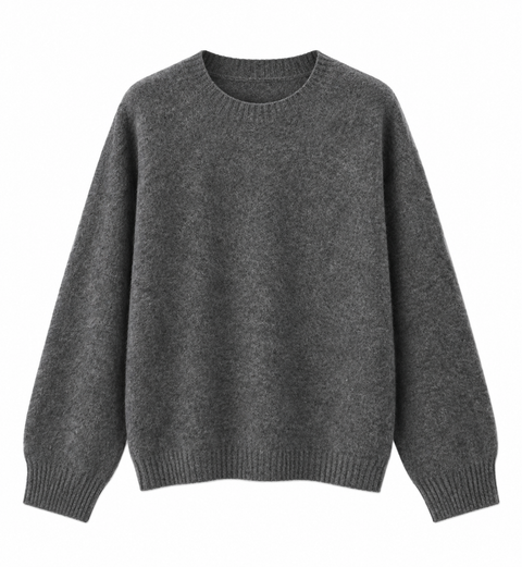 LT26125B Brushed Wool-Cashmere Sweater Charcoal