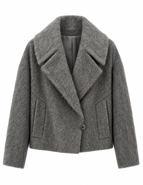 Brushed Wool-Cashmere Peacoat Gray