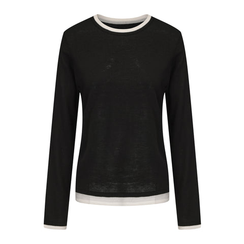 Sora Two tone Wool Blend Knit Top Black