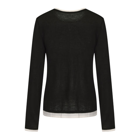 Sora Two tone Wool Blend Knit Top Black