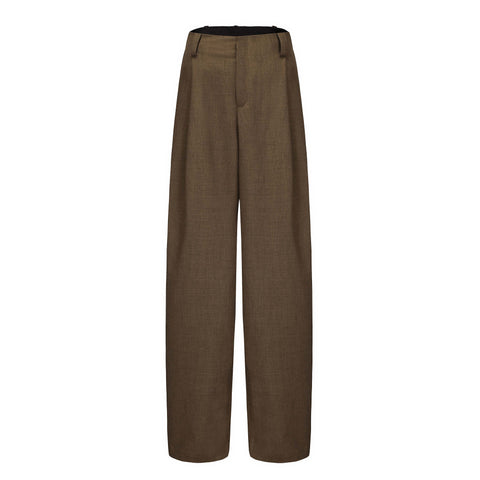 CZ25041 Olive-Brown Wide-Leg Tailored Pants