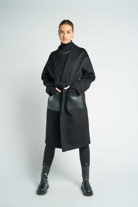 JL065E Hourglass Cashmere Belted Coat - Black