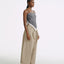 LT25053B Cotton Pleated Wide Leg Trousers Khaki