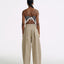 LT25053B Cotton Pleated Wide Leg Trousers Khaki