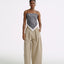 LT25053B Cotton Pleated Wide Leg Trousers Khaki