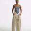 LT25053B Cotton Pleated Wide Leg Trousers Khaki