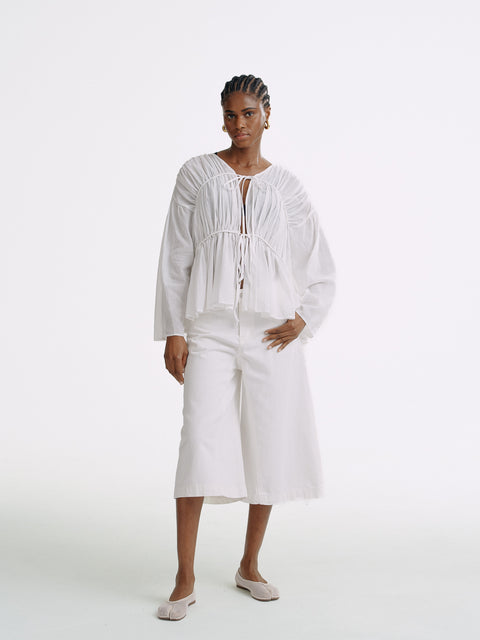 LT26080 Textured Cotton Tie-Front Blouse