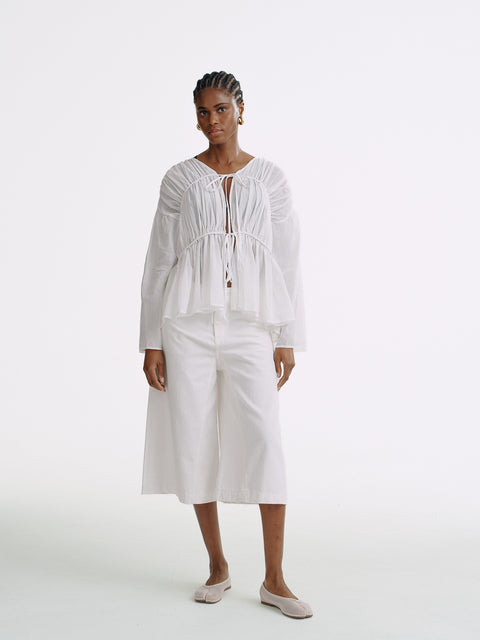 LT26080 Textured Cotton Tie-Front Blouse