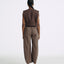 LT26042B Side Tie Linen Top Brown