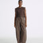 LT26042B Side Tie Linen Top Brown
