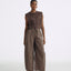 LT26042B Side Tie Linen Top Brown