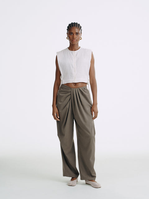 LT26042 Side Tie Linen Top White
