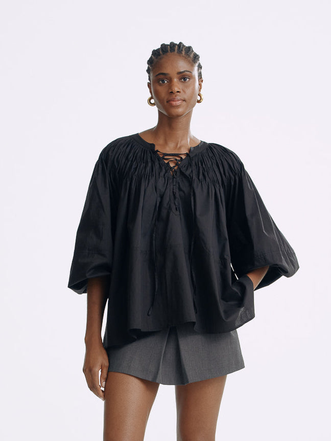 LT26051B Gathered Blouse Black – Mute by JL