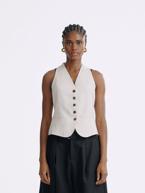 LT26033 Tailored Button Vest White
