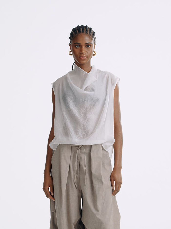 LT26048 Sheering Drape Front Top White – Mute by JL