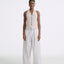 LT25053 Cotton Pleated Wide Leg Trousers White