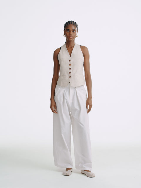 LT26033B Tailored Button Vest Natural