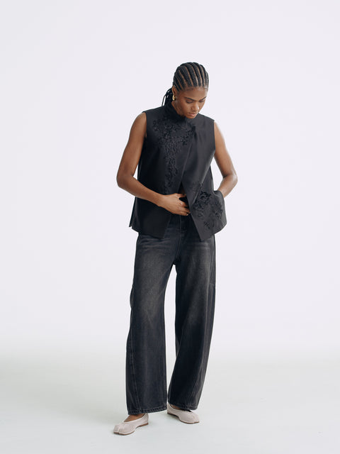 LT26068 Wool Silk Embroidery Top