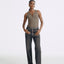 LT26045 Frayed Detailed Straight Leg Jeans