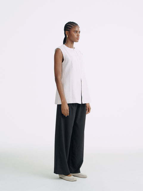 LT26041B Longline Linen Zip Vest Sand