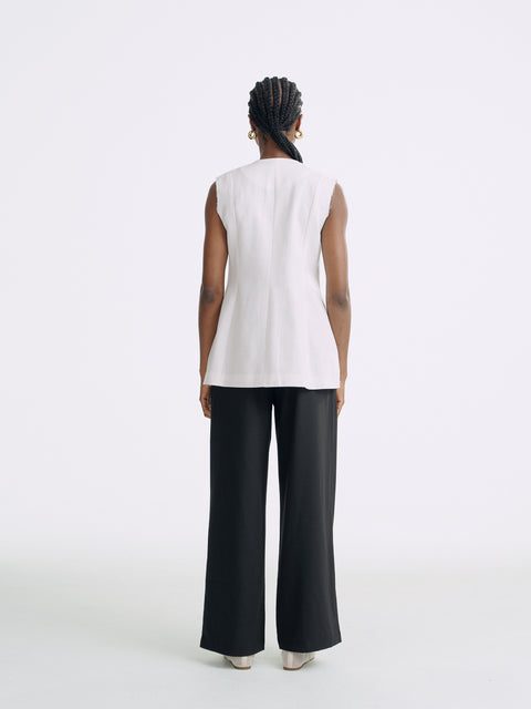 LT26041B Longline Linen Zip Vest Sand