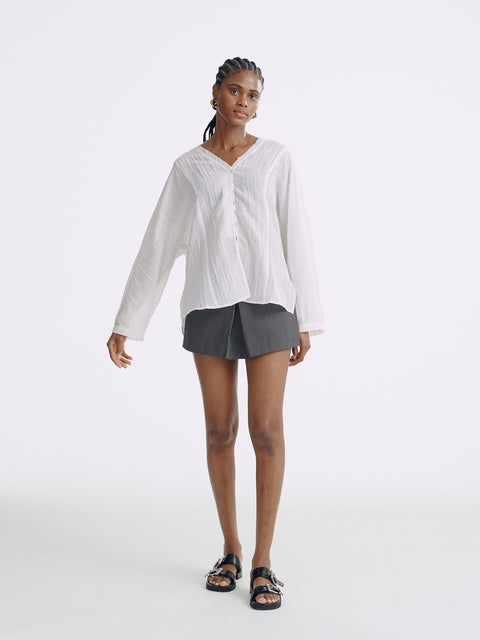 LT26081 Ethereal Cotton Ramie V-Neck Blouse