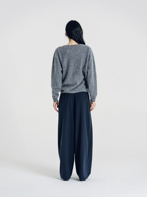Sam Brushed Cashmere-Wool V-Neck Sweater Gray