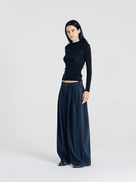 Morgan Double Pleated Pants Navy (Pre-Order)