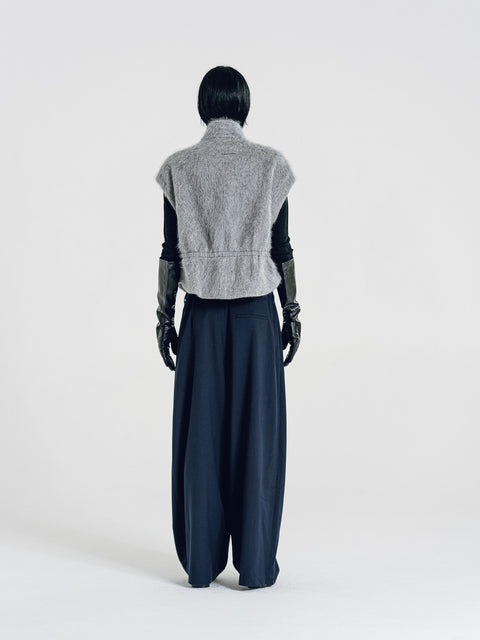 Brushed Wool-Cashmere Zipper Vest Gray