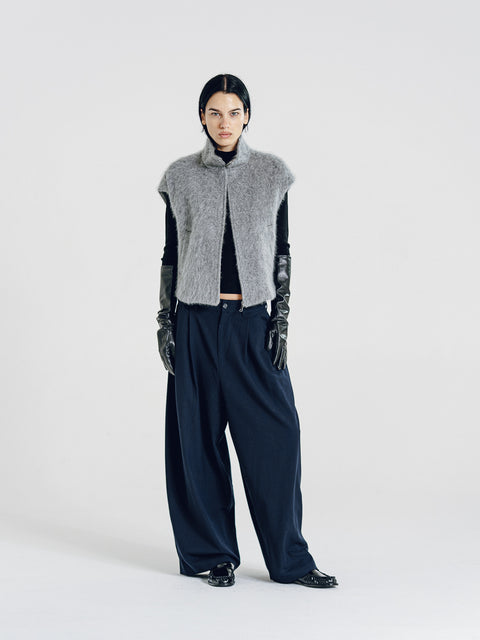 Brushed Wool-Cashmere Zipper Vest Gray