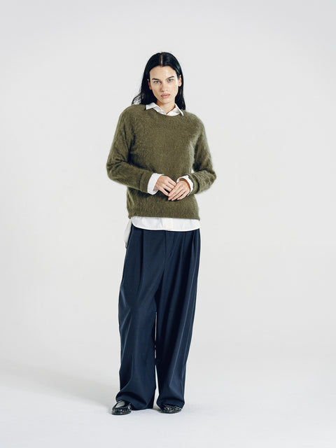 Blake Brushed Wool-Cashmere Sweater Olive