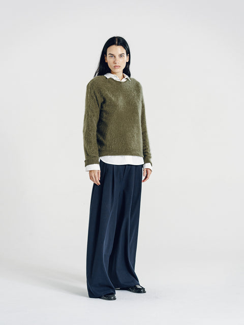 Blake Brushed Wool-Cashmere Sweater Olive
