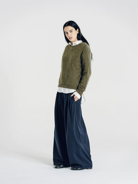 Blake Brushed Wool-Cashmere Sweater Olive