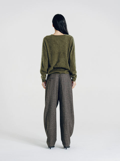 August Structured Wool Trousers Dark Brown