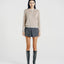 Nora Two Tone Henley Knit Sweater Oatmeal