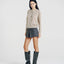 Nora Two Tone Henley Knit Sweater Oatmeal