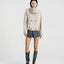 Wool Funnel-Neck Double-Breasted Coat Beige