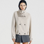 Wool Funnel-Neck Double-Breasted Coat Beige